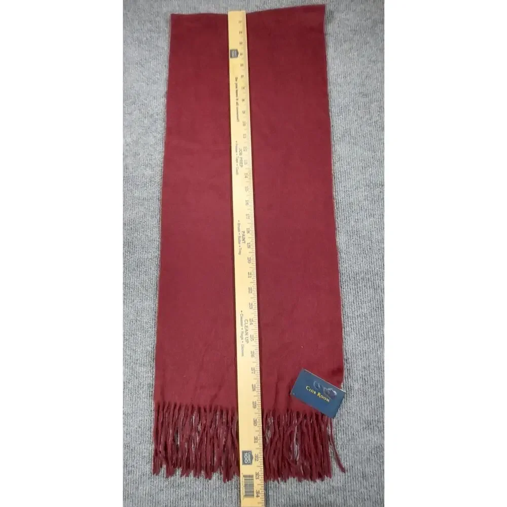 CLUB ROOM NWT Men's 100% Cashmere Fringe Scarf Muffler Burgundy Red $120